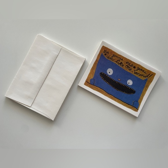 Blue Monster ‘Im Gonna Eat ⭐️ You’ Blank Inside Cards & Envelopes Stationary Set - Picture 2 of 5